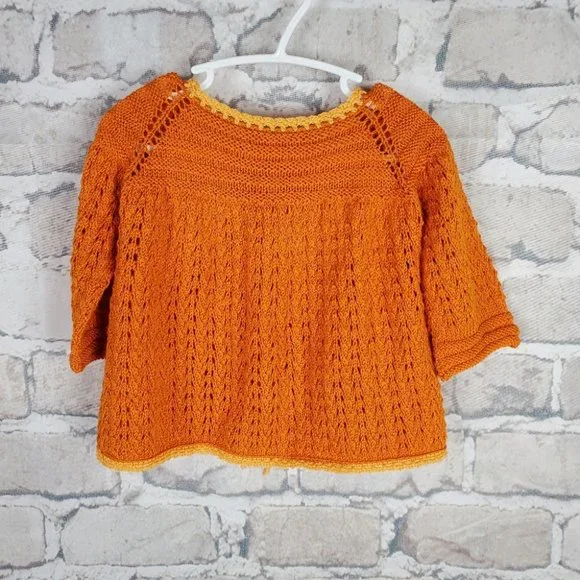 Vintage Hand Knit Cardigan Swing Style Orange No Size Tags - Picture 7 of 8